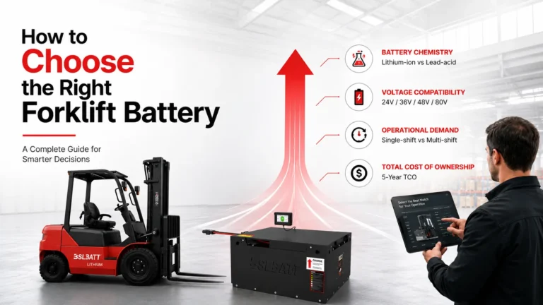 BSLBATT lithium forklift battery selection guide showing forklift battery compatibility, operational requirements and long-term ownership costs